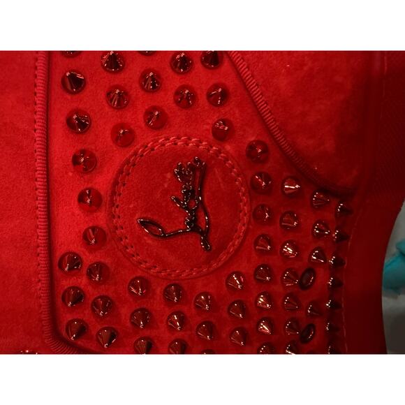 Christian Louboutin Louis Spikes High Top Sneakers Red Suede Mens NIB Size 46